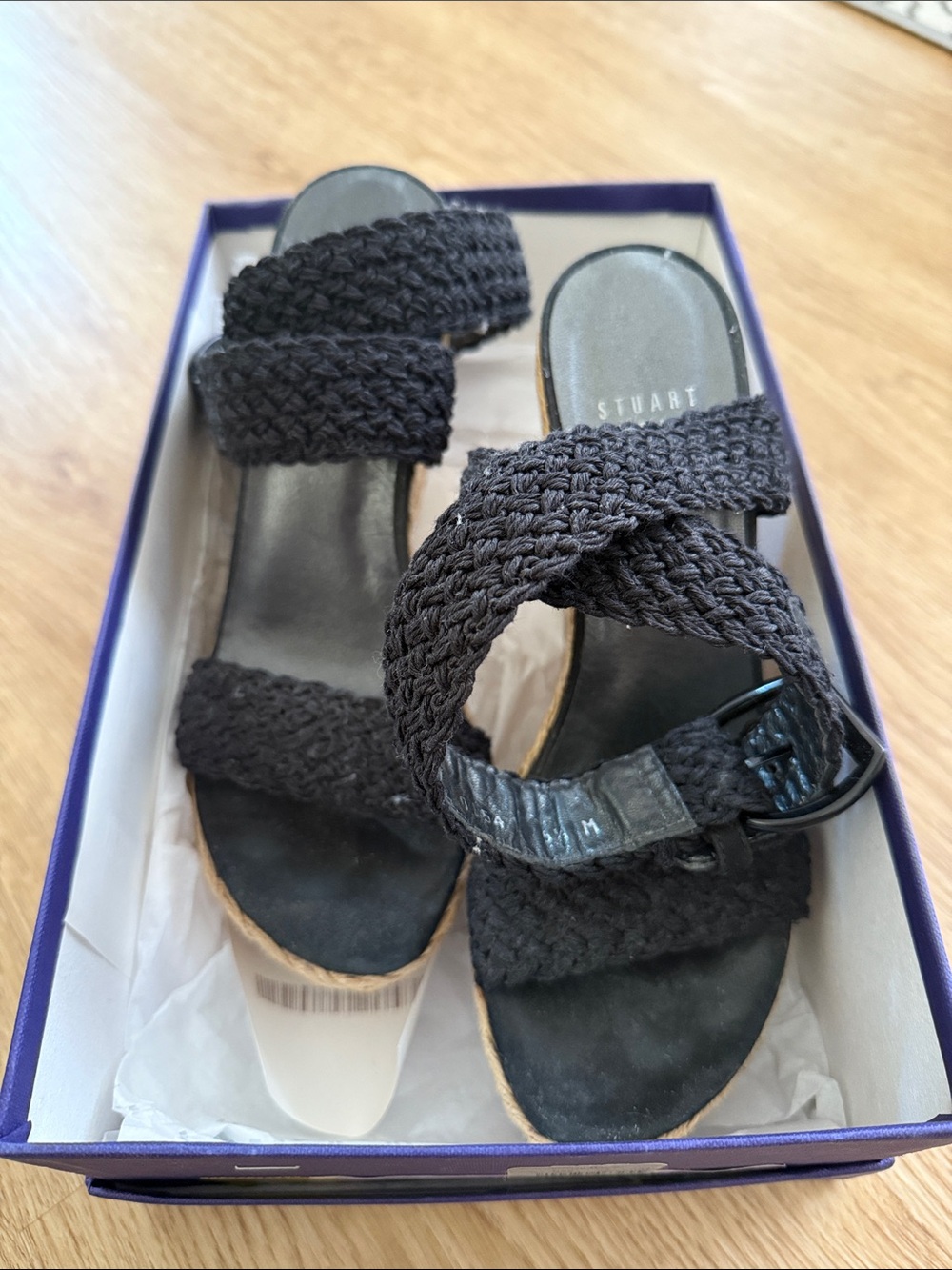 Stuart Weitzman Black Alex Braided Strap Espadrilles